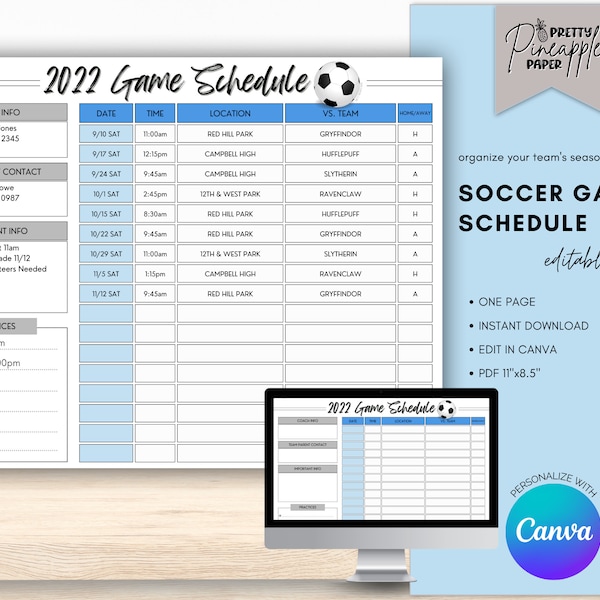 Soccer Editable Calendar - Etsy