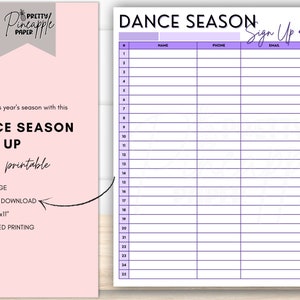 Printable Dance Season Sign Up Sheet Instant Download Template, Dance Company Try Out, Registration, Sports, School, Dance Studio