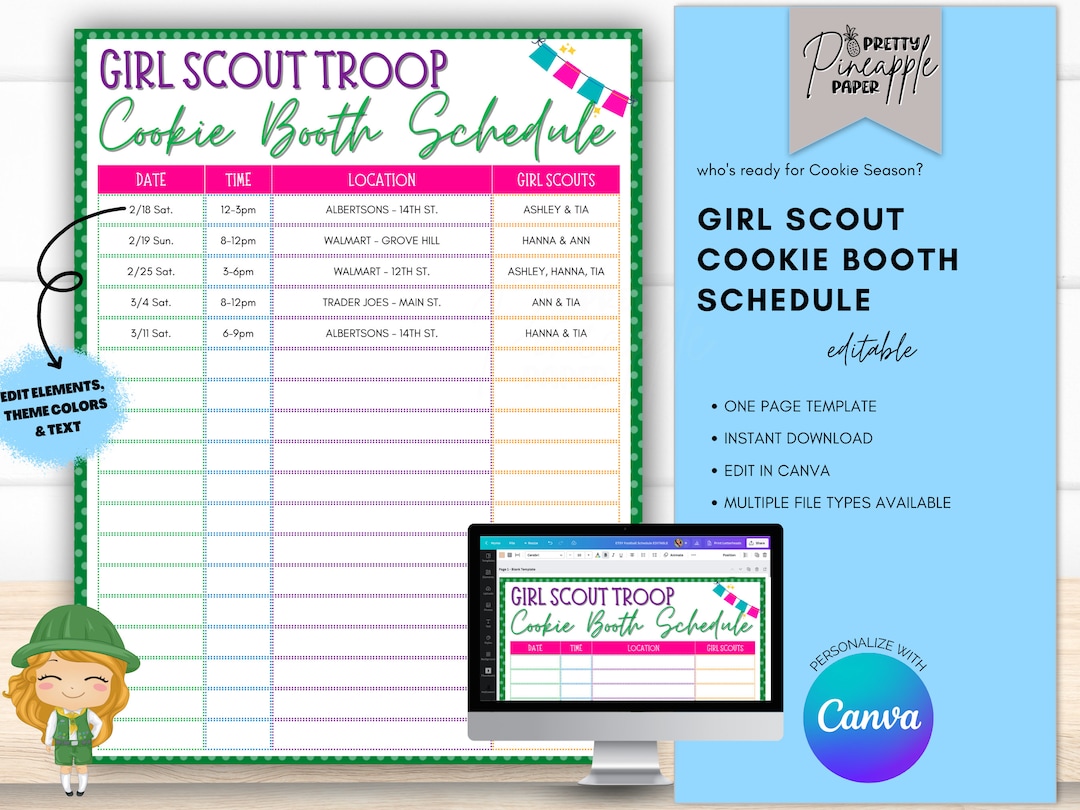 Editable Girl Scout Cookie Booth Schedule Template, Instant Digital ...