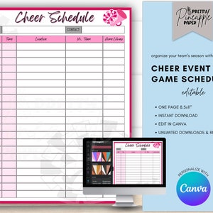 Editable Cheer Squad Game Schedule, Instant Download to Organize the Sports Season Games. Printable for the Team and Coaches