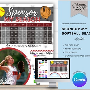 Editable Softball - Sponsor My Season Fundraiser Template, Instant Download to Fundraise for Softball Season, Fillable and Printable