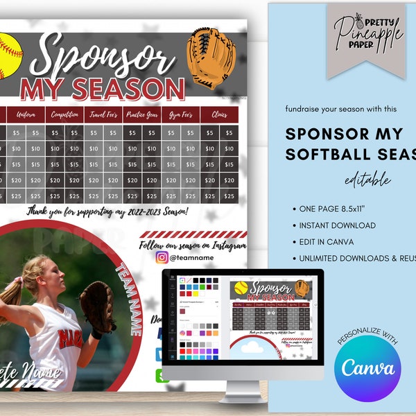 Editable Softball - Sponsor My Season Fundraiser Template, Instant Download to Fundraise for Softball Season, Fillable and Printable