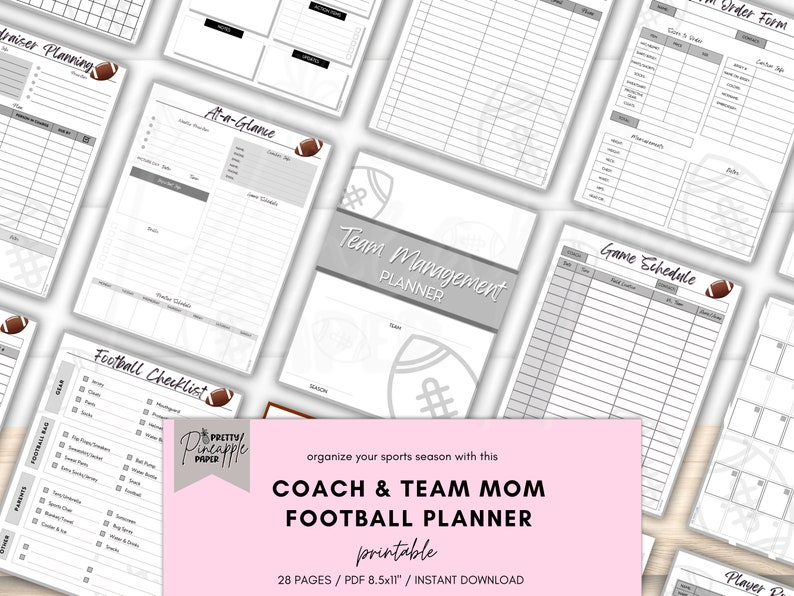 Printable Football Team Management Planner for Coach and Team Mom, Game