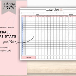 Printable Baseball Game Stats, Instant Download Template, Sports, Batting Order, Track Hitting and Pitching, non-editable, non-fillable