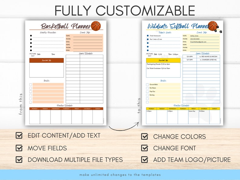 Editable Basketball Season Planner Sheet Instant Digital Etsy