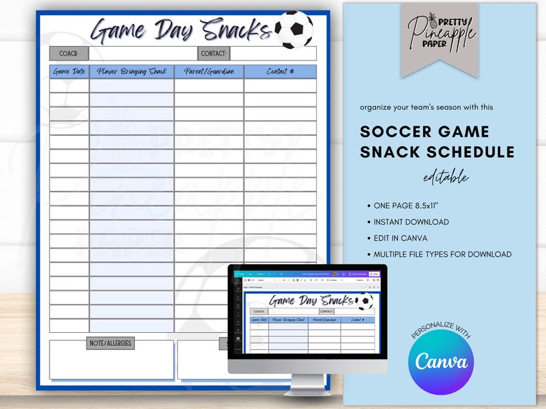 Soccer Snack Schedule Template