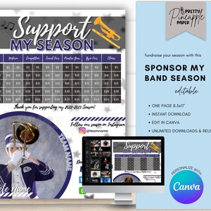 Editable Marching Band - Sponsor My Season Fundraiser Template, Instant Download to Fundraise Printable, Support, Fillable and Printable