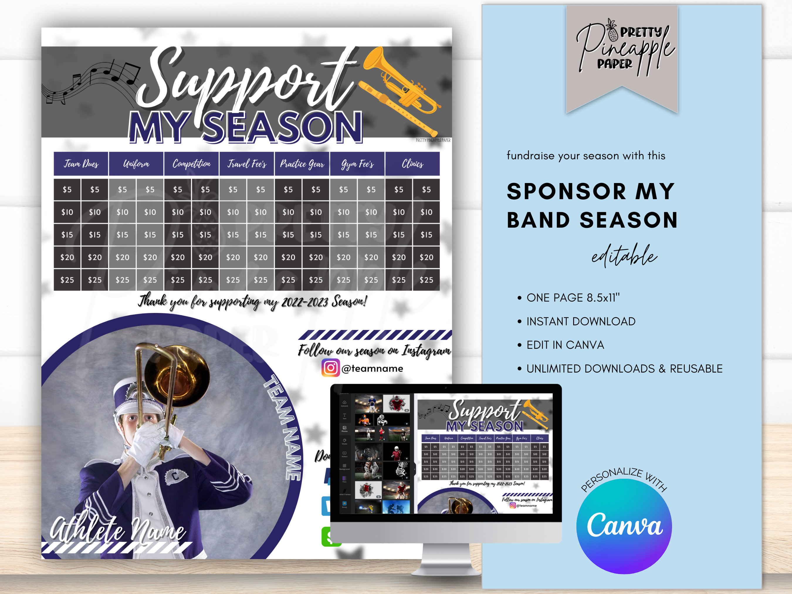 Editable Marching Band Sponsor My Season Fundraiser Template, Instant Download to Fundraise