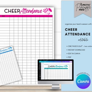 Editable Cheer Attendance Template, Instant Digital Download, Edit in Canva, Roster, Practice Attendance, Cheerleader Planner