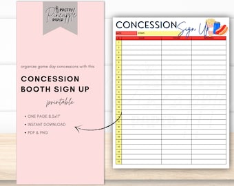 Printable Concession Stand Sign Up Instant Download Sheet. Game Day Sport Snack Schedule Organize Volunteers Baseball Football Soccer