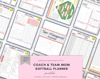 Printable Softball Team Management Planner for Coach and Team Mom, Game Day Sport Schedule, Snack, Fundraiser, Practices, Uniform Tracker