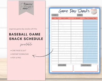 Printable Team Snack Volunteer Sign Up Instant Download Template. Game Day Sport Schedule | Baseball Tball Coach Pitch Minors Majors - Blue