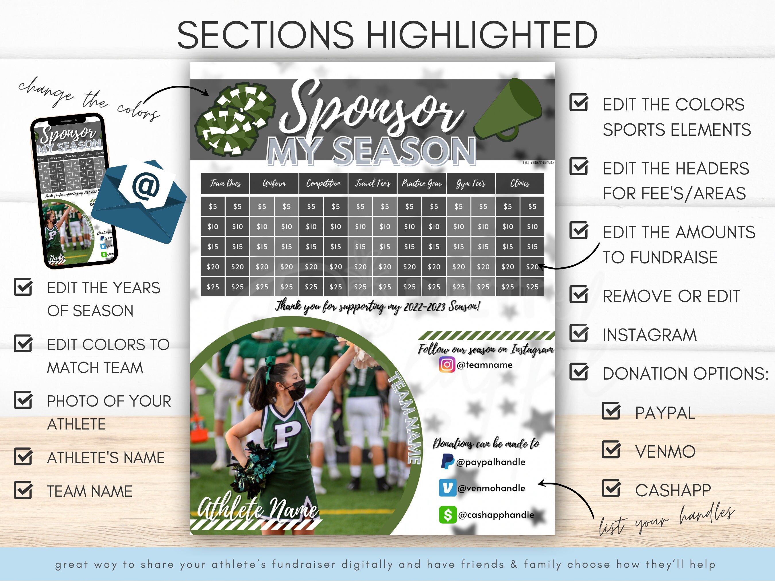 Editable Cheerleader Sponsor My Season Fundraiser Template, Instant Editable Cheerleader Sponsor My Season Fundraiser Template, Instant