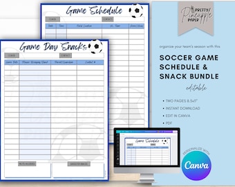 Editable Soccer Snack & Game Schedule Template Bundle, Instant Digital Download, Team Sports Season Games, Calendar, Fillable and Printable