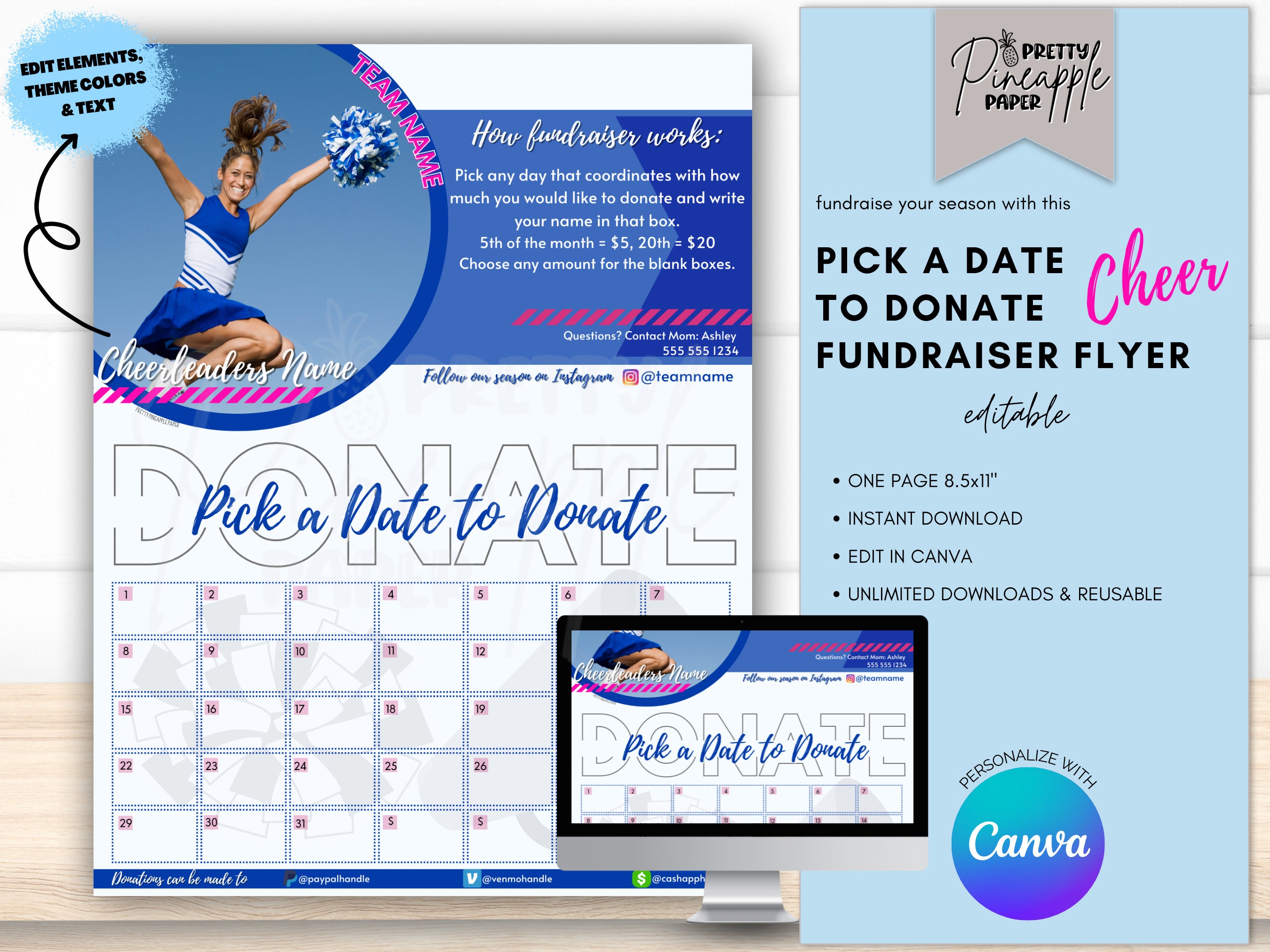 EDITABLE Cheer Pick A Date To Donate Printable Cheerleader Fundraising 