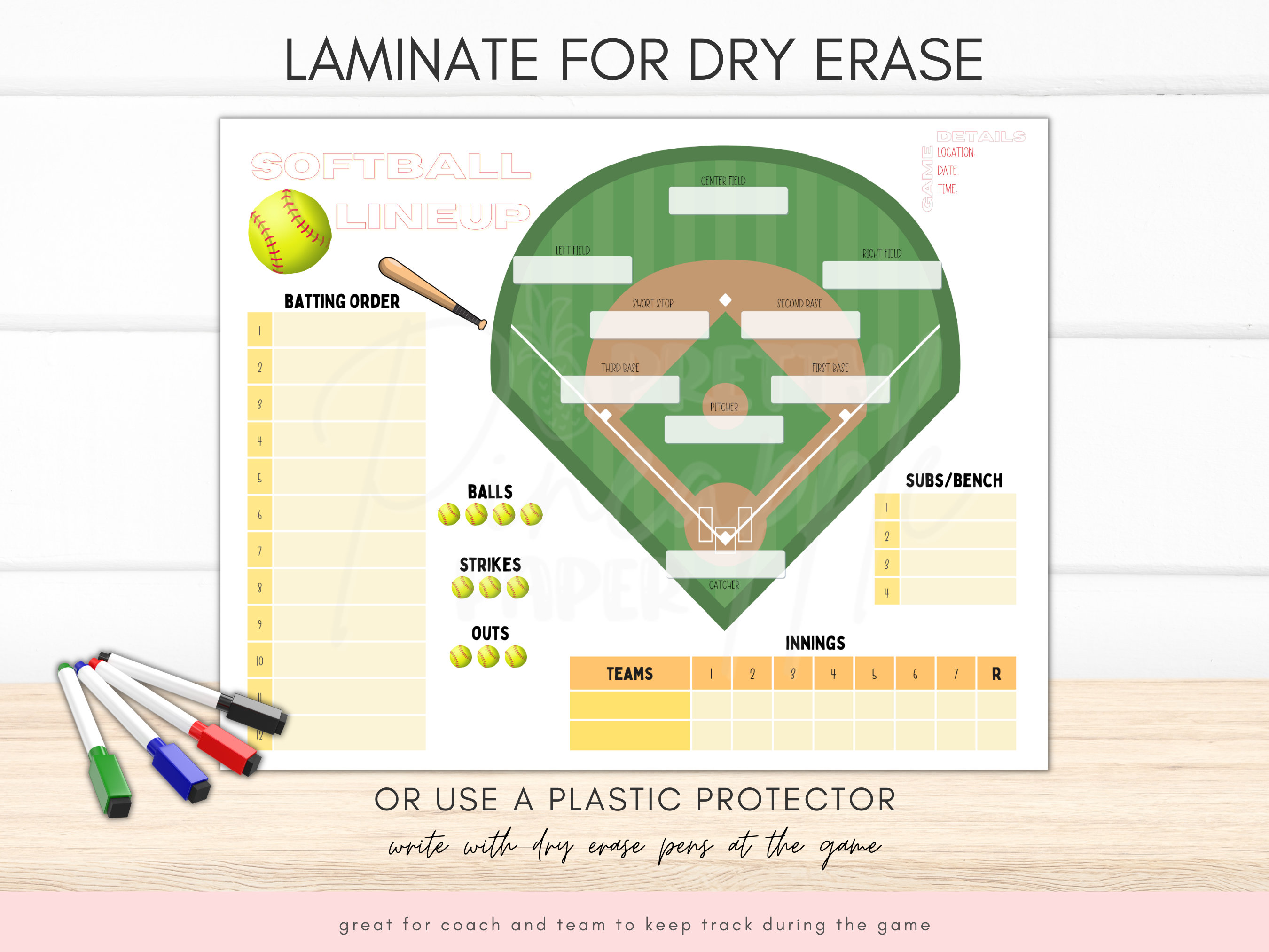 Printable Softball Line up and Field Position Sheet Batting Etsy
