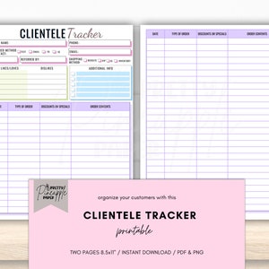 Druckbare Kunden Tracker Planner Sheet Sofortiger Download. Kunden-Tracking-Formular zum Organisieren der digitalen Planer-Datei für kleine Unternehmen als PDF & PNG