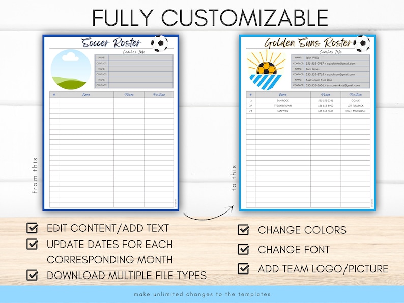 Editable Soccer Roster Template, Game Day Team Info, Coach Planner ...