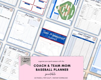 Printable Baseball Team Management Planner for Coach and Team Mom, Game Day Sport Schedule, Snack, Fundraiser, Practices, Uniform Tracker