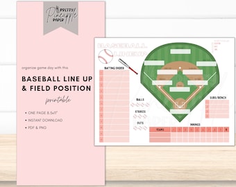 Printable Baseball Line Up and Field Position Sheet Batting Order Dugout. Instant Download for Coach and Team Mom Dad for Game Day Schedule