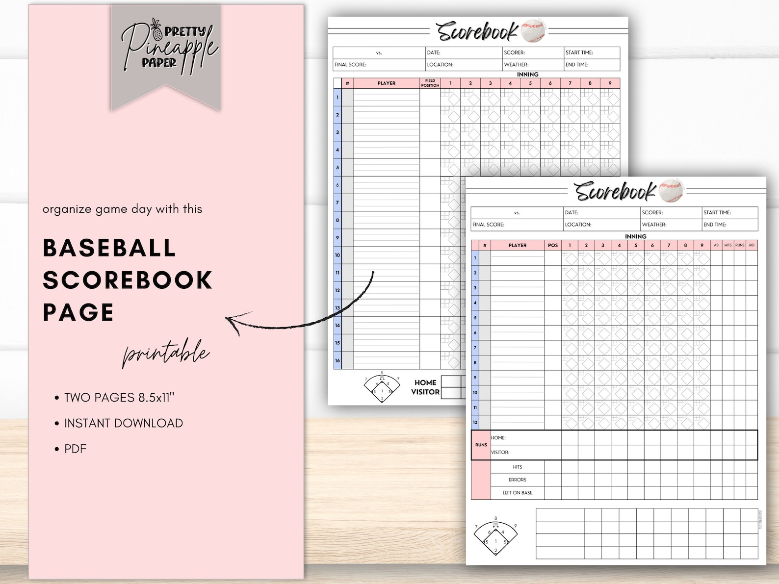 Printable Baseball Team Scorebook, Print Pages, Simple and Detailed