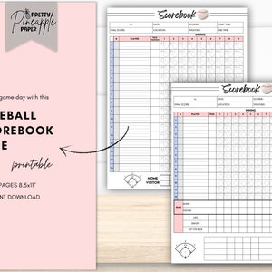 Printable Baseball Team Scorebook, Print Pages, Simple and Detailed Versions, Little League, Play-by-play, Batting Order, Field Positions