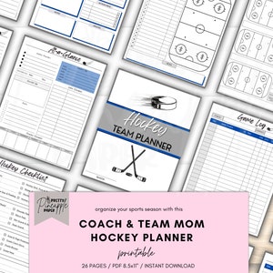 Printable Hockey Team Management Planner for Coach and Team Mom, Game Day Sport Schedule, Snack, Fundraiser, Practices, Uniform Tracker