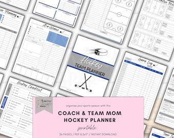 Printable Hockey Team Management Planner for Coach and Team Mom, Game Day Sport Schedule, Snack, Fundraiser, Practices, Uniform Tracker