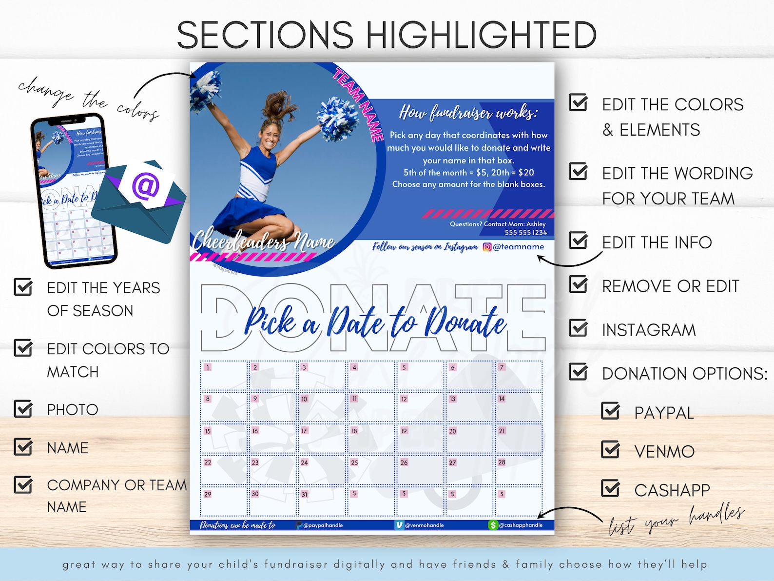 Editable Cheer Calendar Fundraiser Template Pick a Date to Etsy