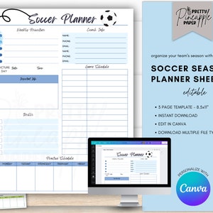 Editable Soccer Season Planner Sheet, Instant Digital Download, Edit in Canva, Coach Planner, Team Captain Printable