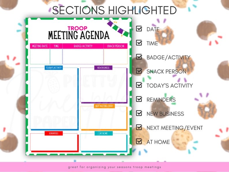 Printable Girl Scout Troop Meeting Agenda Template Meeting Etsy
