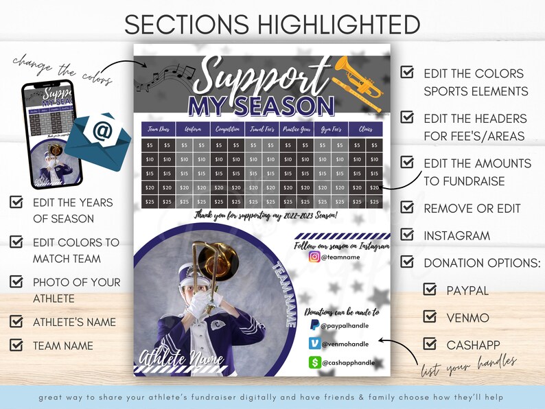 Editable Marching Band Sponsor My Season Fundraiser Template, Instant