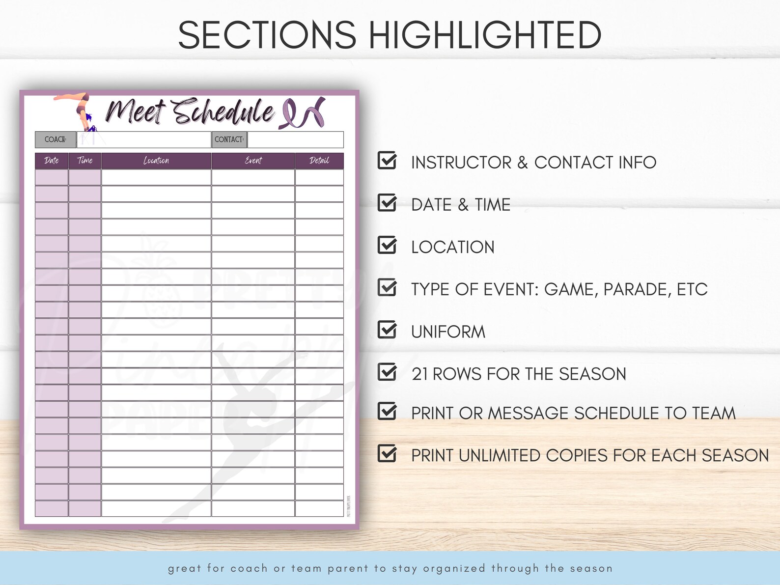Editable Gymnast Meet Schedule Template, Fillable and Printable ...