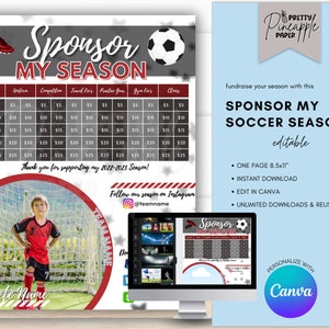 Bearbeitbares Fußball - Sponsern Sie meine Saison Fundraiser Vorlage, Sofortiger Download, um für die Fußballsaison Spenden zu sammeln, ausfüllbar und druckbar