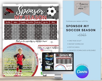 Editable Soccer - Sponsor My Season Fundraiser Template, Instant Download to Fundraise for Soccer Season, Fillable and Printable