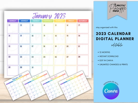 Editable 2023 Calendar Planner Template Instant Digital - Etsy