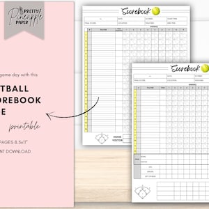 Printable Softball Team Scorebook, Print Pages, Simple and Detailed Versions, Girls Softball, Play-by-play, Batting Order, Field Positions