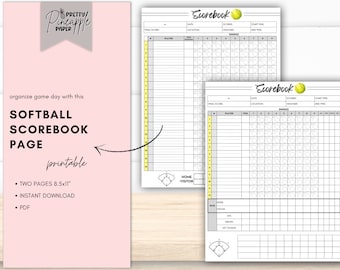 Printable Softball Team Scorebook, Print Pages, Simple and Detailed Versions, Girls Softball, Play-by-play, Batting Order, Field Positions