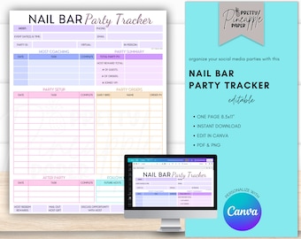 Editable Color Street Nail Bar Party Tracker, Instant Download, Edit in Canva, Business Template for Direct Sales, Digital Planner Printable