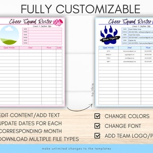 Editable Cheer Squad Roster Template, Cheerleading Team, Coach, Captain ...