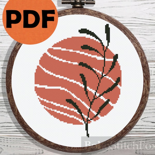 Full Moon Leaf cross stitch pattern PDF plant cross stitch, nature cross stitch pattern, nursery home decor wall decor