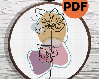 Mid Century Flower Abstract Boho Easy Minimalist home decor Cross Stitch Pattern PDF