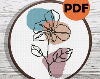 Flower cross stitch pattern PDF, easy small boho flower counted cross stitch pattern, modern home decor cross stitch pattern
