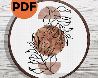 Marble abstract boho flower cross stitch pattern PDF mid century modern easy cross stitch pattern, boho wall decor