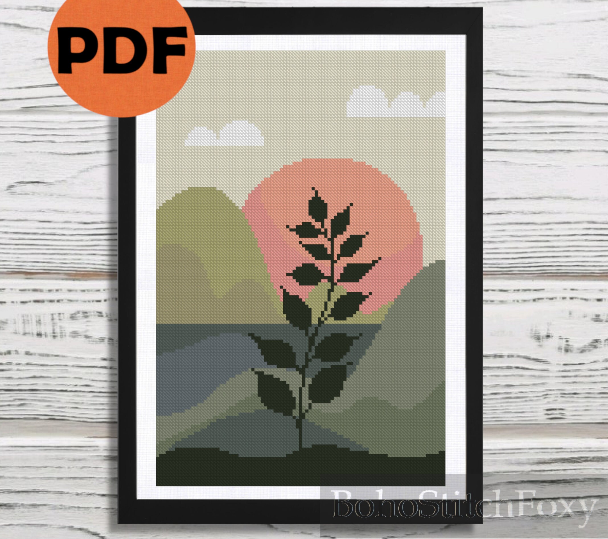 Abstract Boho Landscape Cross Stitch Pattern PDF Scenery Cross Stitch ...