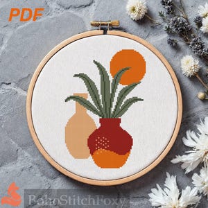 Abstract Plant Pot Cross Stitch Pattern: Bohemian Decor (PDF Pattern)