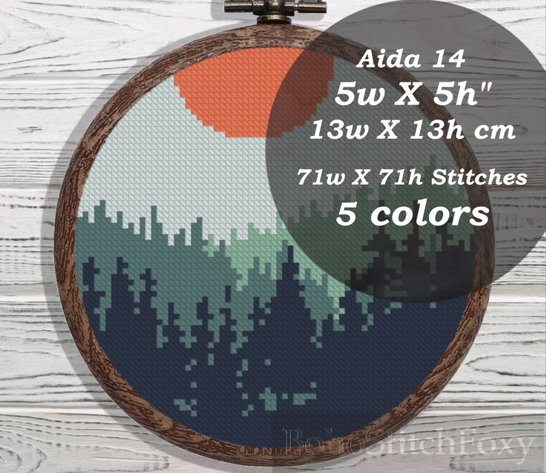 Easy Small Forest Landscape Cross Stitch Pattern PDF Nature - Etsy