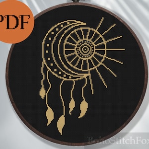 Sun and Moon Dreamcatcher Cross Stitch Pattern: Mystical Occult Decor (PDF Pattern)