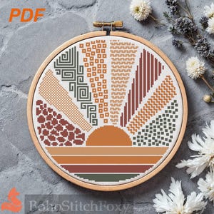 Geometric Sunset Cross Stitch Pattern: Earth Tones Home Decor  (PDF Pattern)
