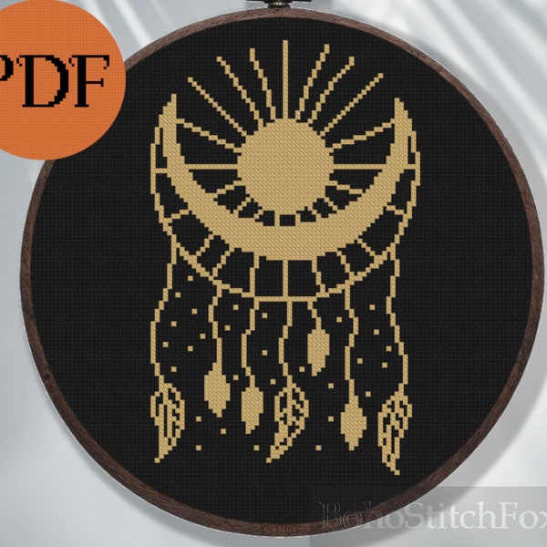 Sun And Moon Mystical Dream catcher Cross Stitch Pattern PDF Magic Boho Modern Cross Stitch Pattern Wall Decor home decor